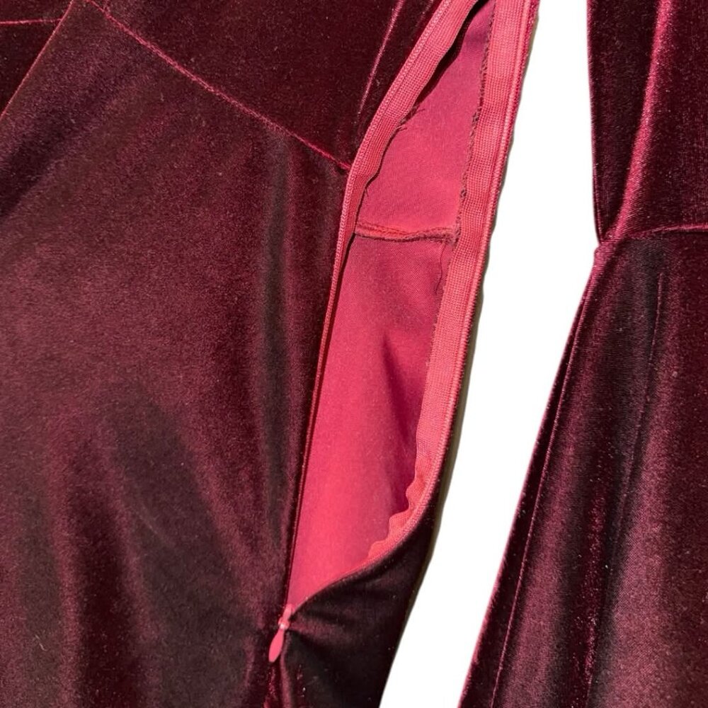 Lulus Wrapped in Luxe Burgundy Velvet Bell Sleeve Skater Dress - Picture 6 of 7